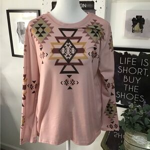 Lucky & Blessed Pink Western Print Long Sleeve Top